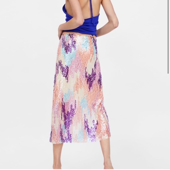 🆕 NWT’s Zara Pastel Sequin Midi Pencil Skirt - Picture 2 of 5